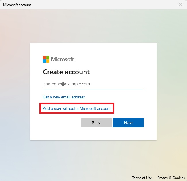 add a user without microsoft account