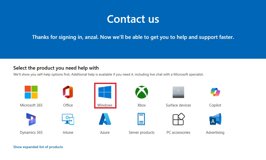 contact us microsoft