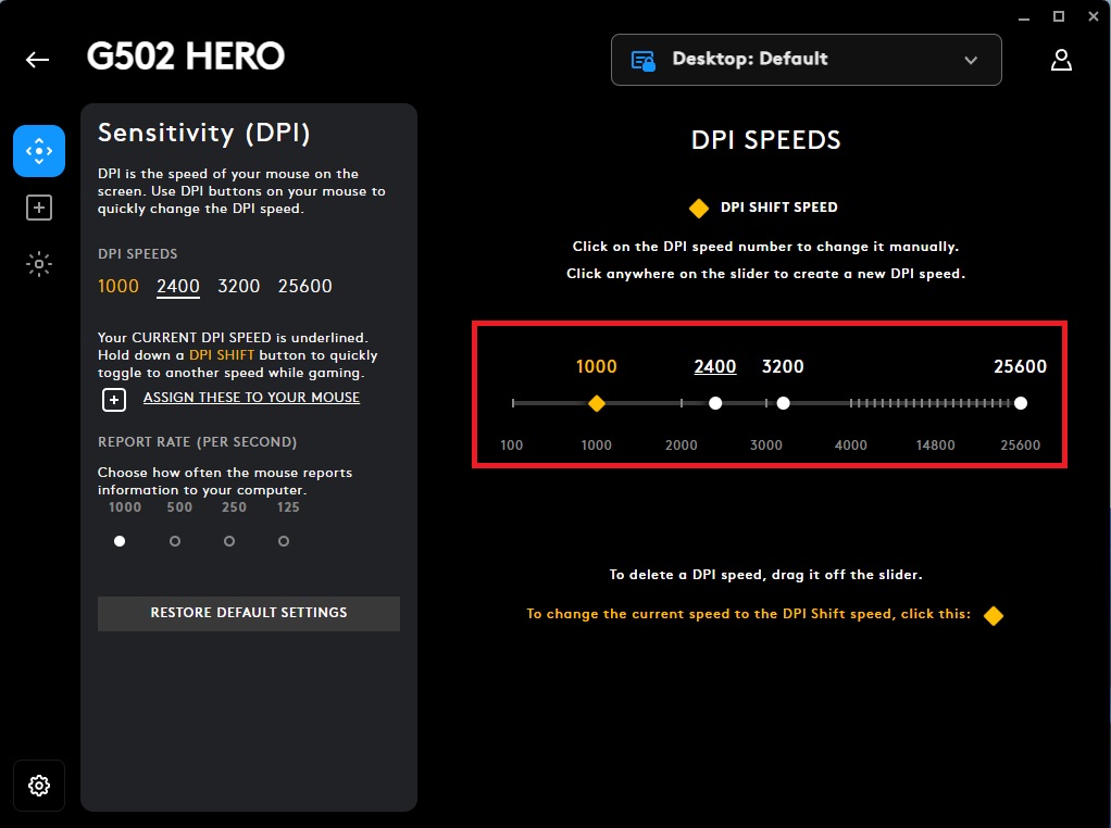 logitech dpi settings