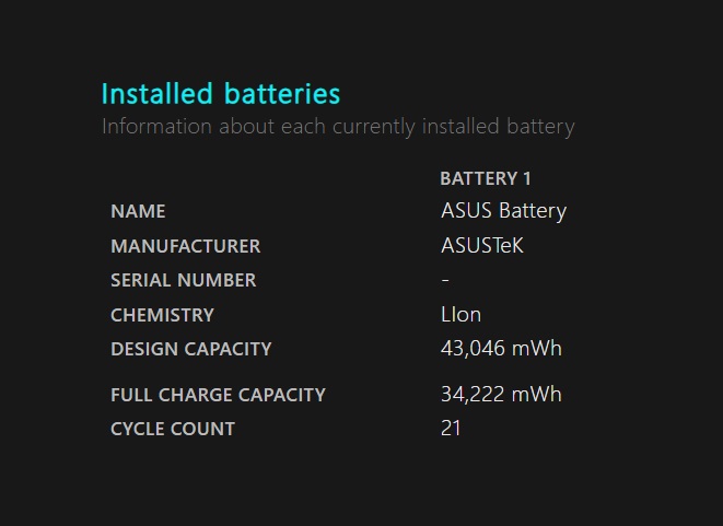 installed battery info