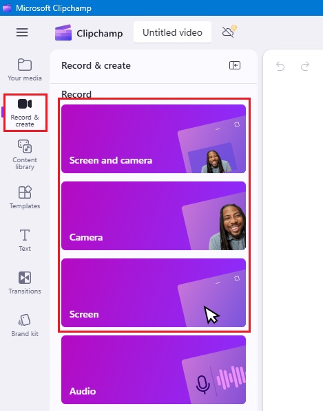 microsoft clipchamp screens