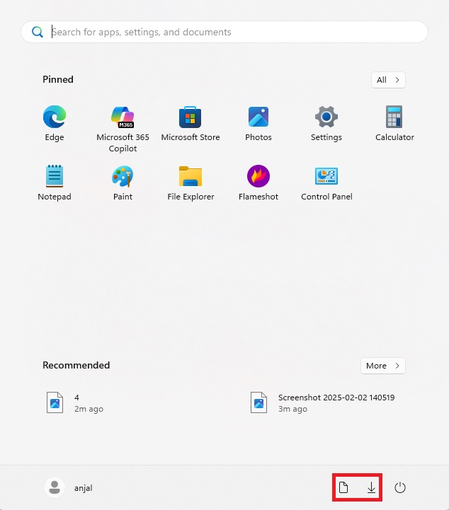 folders in start menu